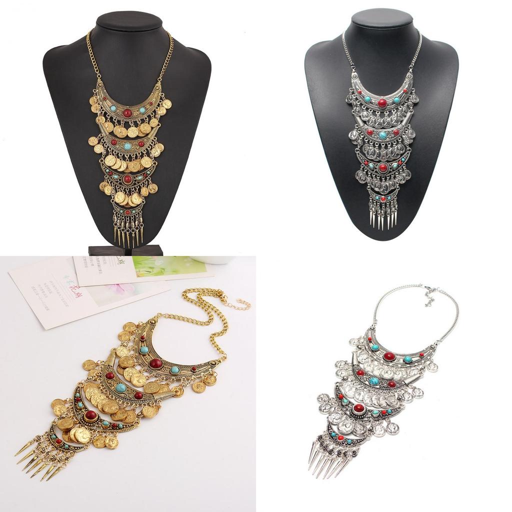 Ethnic Bohemian Turquoise Necklace With Alloy Geometric Pendant For Women