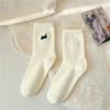 Women's Fluffy Fleece-Lined Mid-Calf Socks - Japanese-Style Cartoon Embroidery