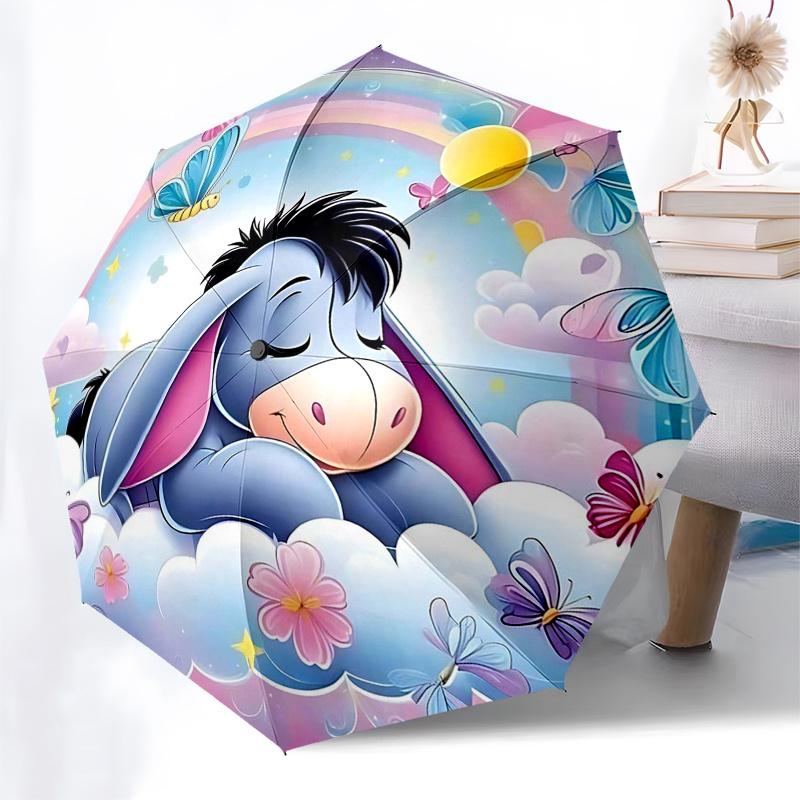 Ombrello da Viaggio a Tema Winnie the Pooh e Amici - 8 Stecche, Apertura e Chiusura Automatiche, Design Pieghevole Portatile, Ombrello Compatto ed Elegante