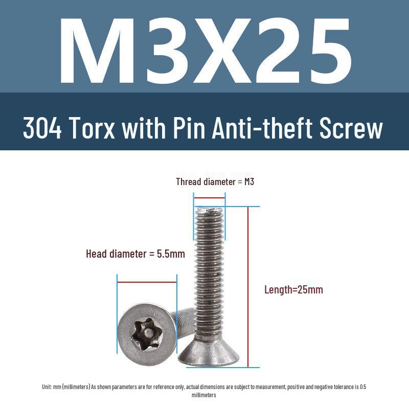 Yigu 304 Tamper-Proof Countersunk Torx Pin Screws, M2-M8, Flat Head, Anti-Removal