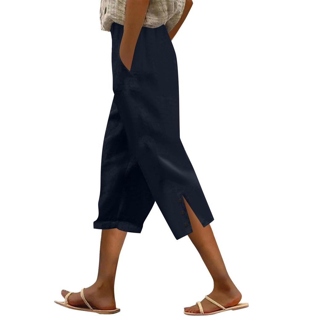Women's Fashion Casual Pants Solid Color Straight Pants Elastic Waist Pants With Pockets