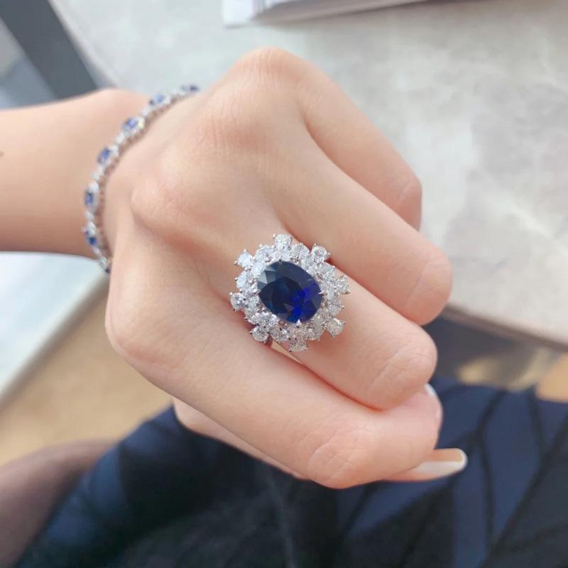 High-End Women's Open Sapphire Ring with Full Diamond Inlay, Sparkling Gemstone, Versatile Douyin Style