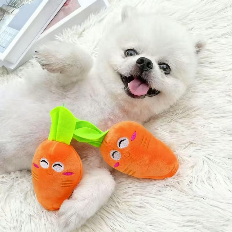 Pet cat and dog plush squeaky toy cute carrot toy chicken leg toy plush teething chew-resistant boredom relief self-play toy