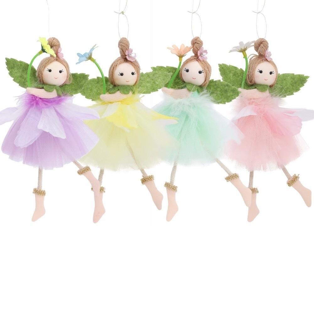 Happy Easter Long Legs Flower Fairy Ornaments Cute with Flower Easter Fairy Pendant Handmade Mesh Wing Girl Pendant Home Party
