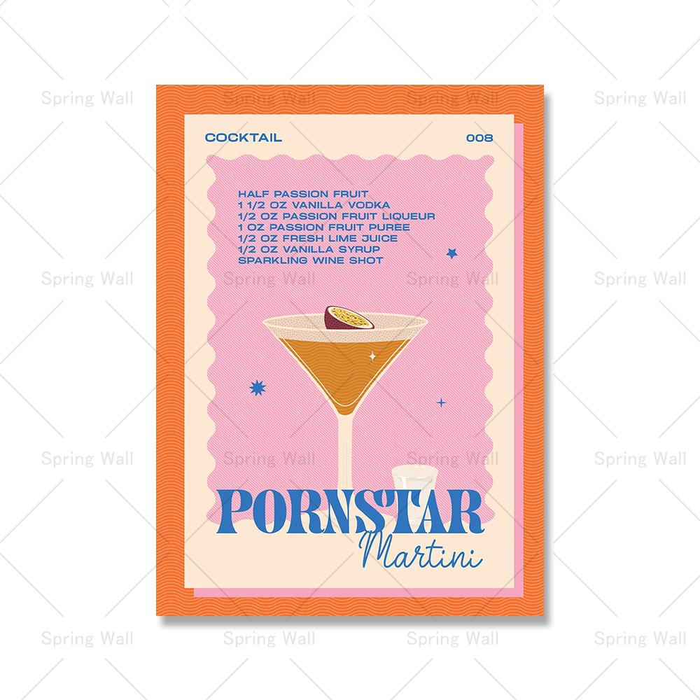 Modern Still Life Drinks Cocktails Strawberry Canvas Painting Coffee Shop Shop Bar Wall Print Poster Minimalist Art Home Decor