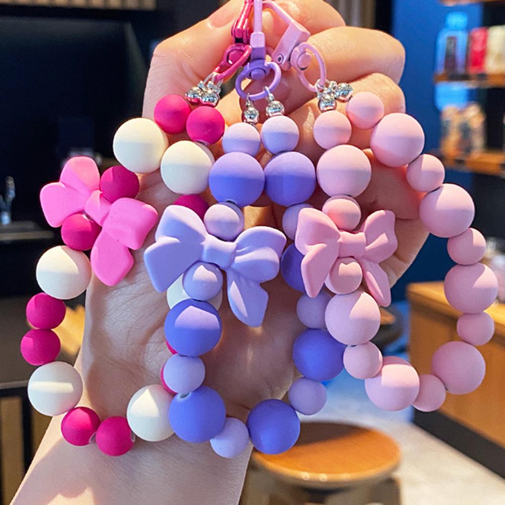 Pink Pearl Bow Keychain, Mobile Phone Chain, Earphone Bag, Anti-Lost Rope, Car Keychain, Beaded Pendant, Backpack Pendant Access