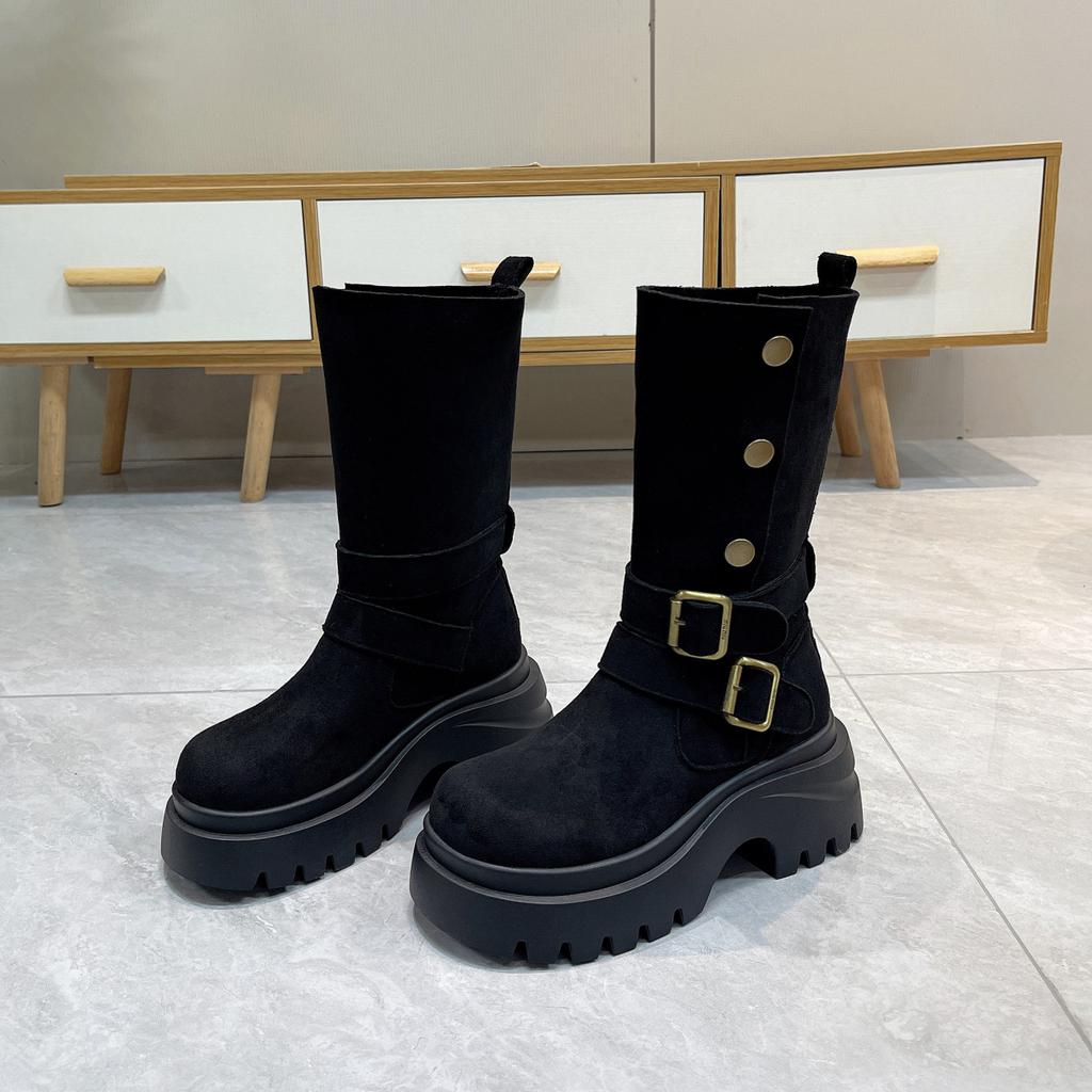 British Style Platform Heightening Martin Boots Women's New Small Slim Medium Tube Knight Short Boots In Autumn and Winter 2025