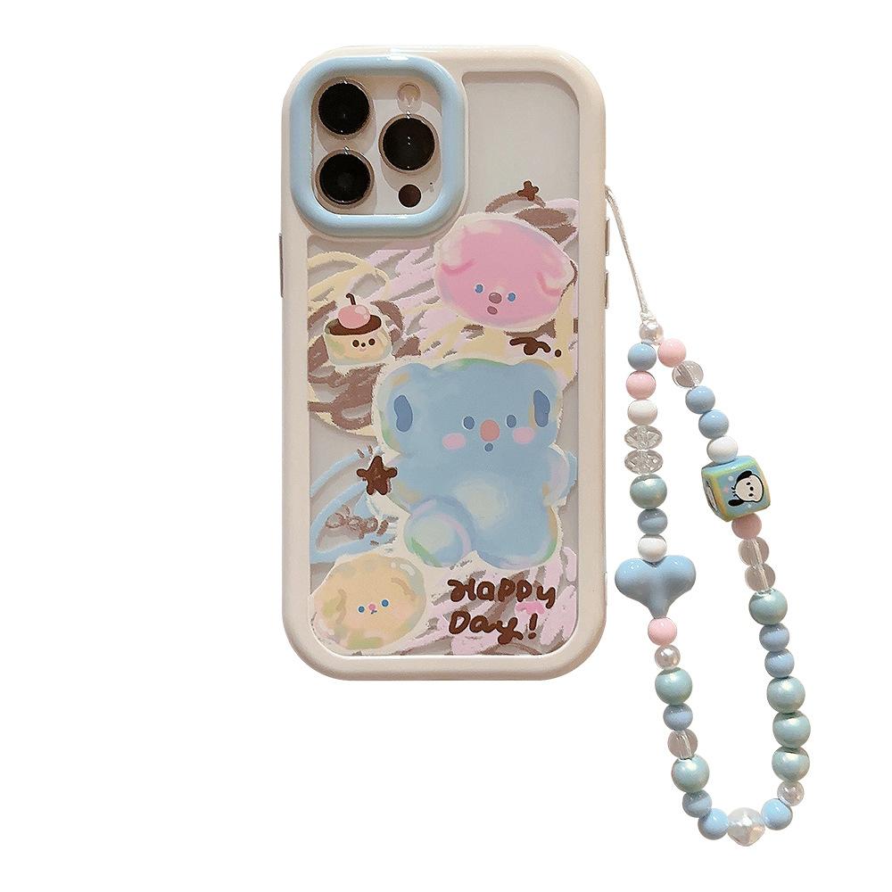 Applicable To IPhone 16 Mobile Phone Case Apple 13 Graffiti Pink Blue Puppy Bracelet 14 ProMax Cute 12 Magnetic 15