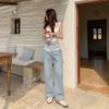 Pantaloni in Denim Patchwork di Pizzo a Vita Alta da Donna