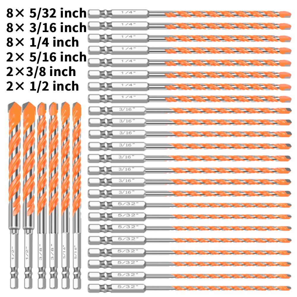 

30PCS Tungsten Steel Masonry Drill Bit Set for Metal Porcelain Ceramic Tile Concrete Brick Wood 5/32 -1/2 Inch Drilling Tools