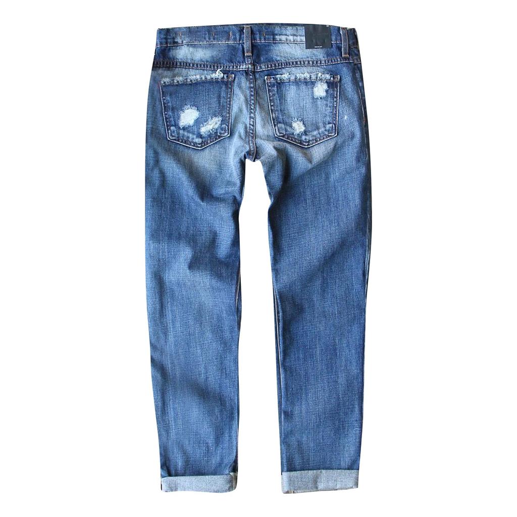 Jeans mit geradem Bein, Damen, zerrissene Jeans, Boyfriendjeans, Distressed-Stretch-Denim-Hose, Patchwork-Jeans