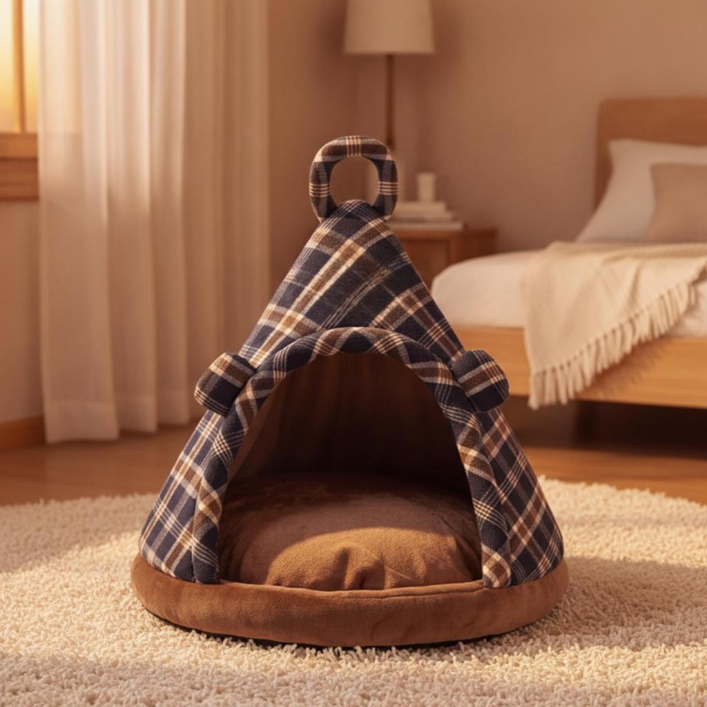 Triangular Tent Pet Bed Enclosed Covered with Nonslip Bottom Gentle Feline Hut for Kittens,