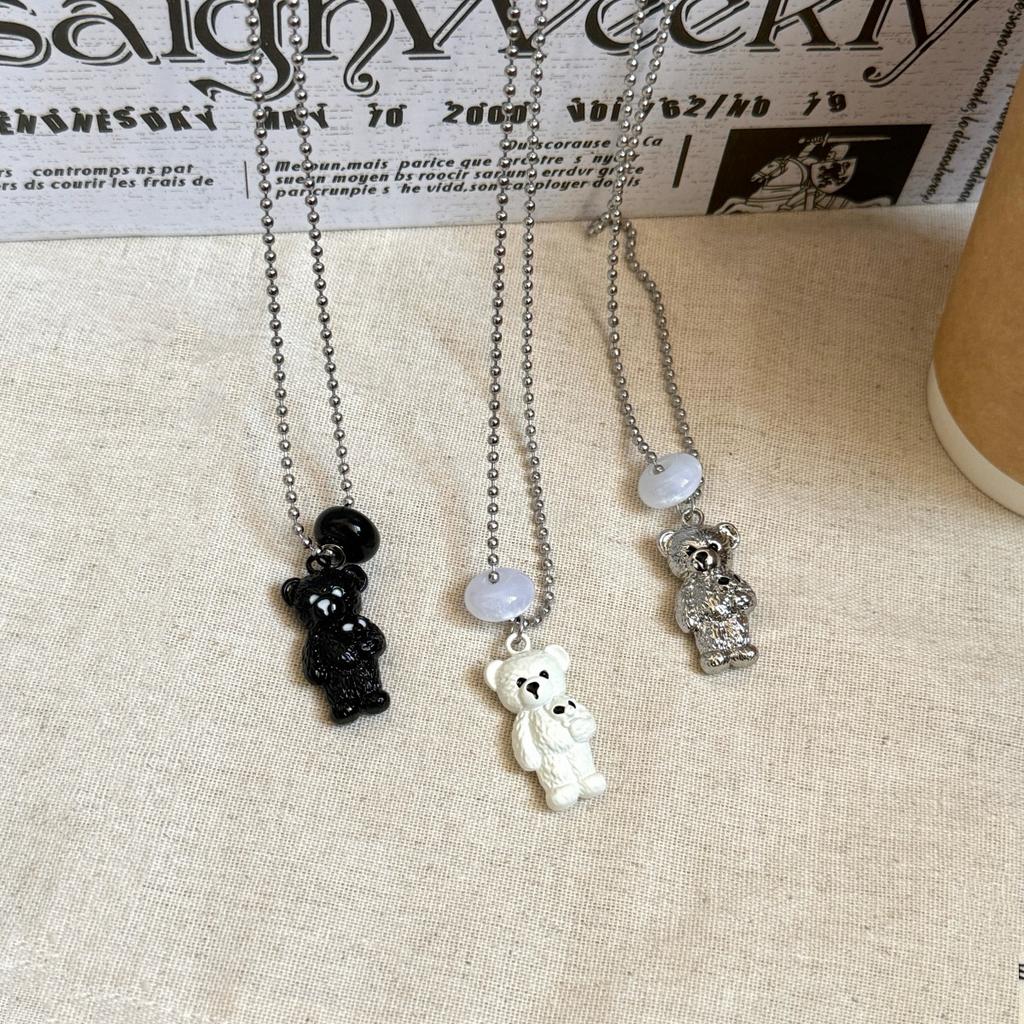 Korean Cute Ins Teddy Bear Titanium Steel Long Necklace, Minimal Versatile Sweater Chain