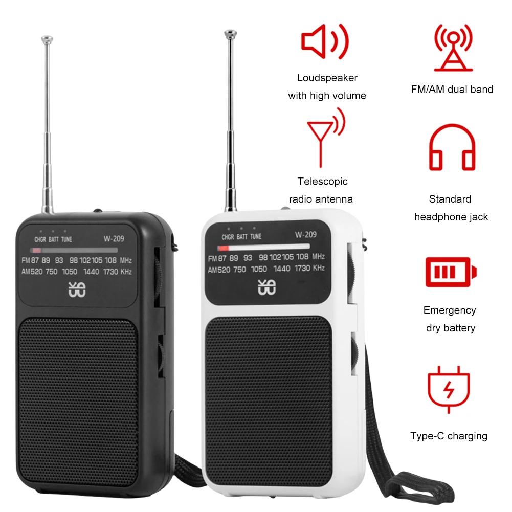 Portable Pocket AM FM Radio Built-in Speaker 2 Band Stereo Radio Battery Operated Telescopic Antenna Radio Flashlight for Senior