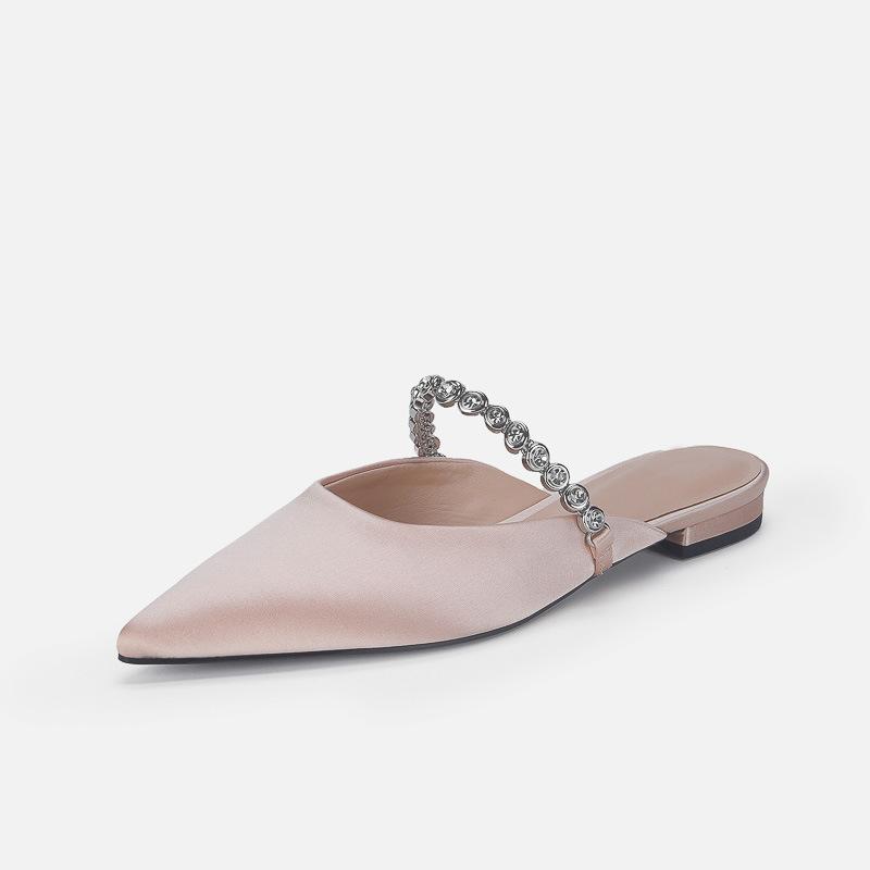 

Sheepskin version Spanish flat-bottomed bag head half slippers 2025 summer new women s gemstone chain pointed muller shoes 34