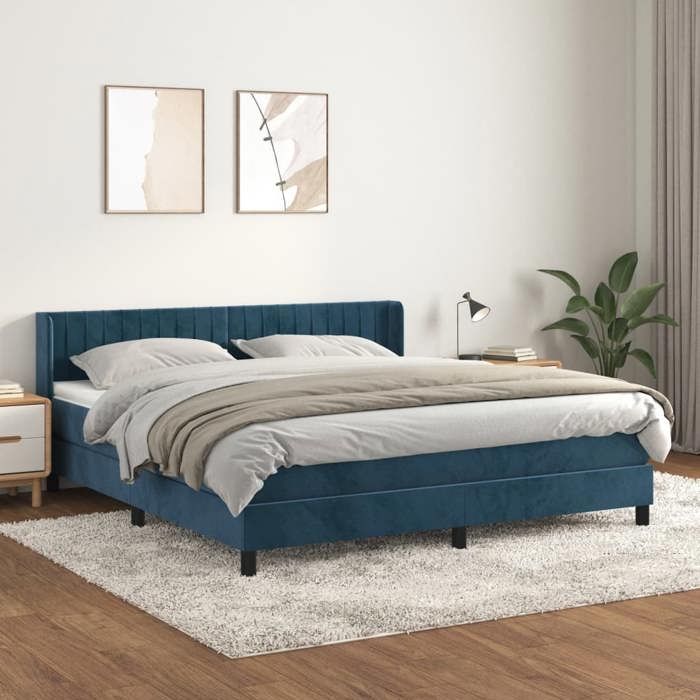 3131091 vidaXL Divan Bed and Mattress Dark Blue 160x200cm Velvet