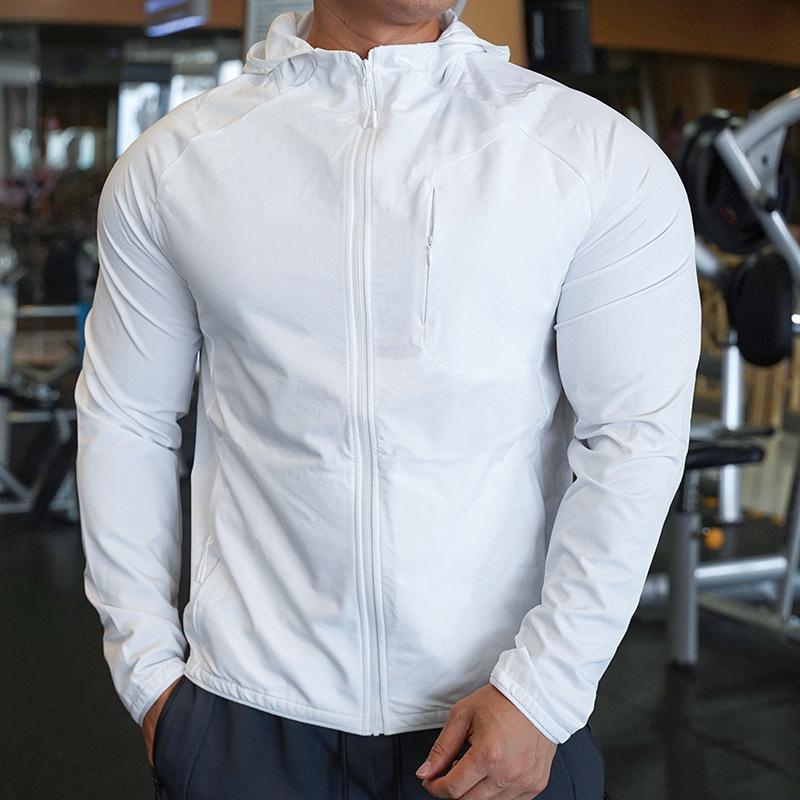 Nylon Sport Coat Mens Gym Fitness Hoodies Outdoor Workout Tops Hooded Training Running Zipped Jacket Clothes