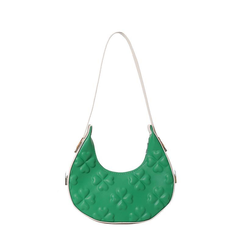 

2024 New Fashion Contrast Color Casual Simple Commuter Large Capacity Shoulder Bag Underarm Bag Textured Handbag Women зелений