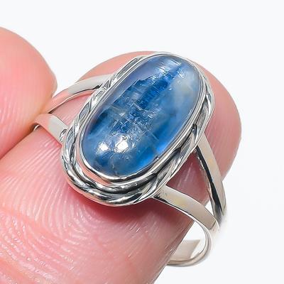 Natural Blue Kyanite Gemstone Handmade 925 Solid Silver Jewelry Ring Size 8 F6U06