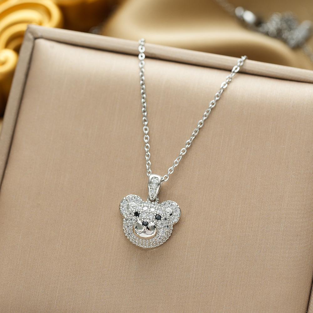 

Популярное ожерелье с головой медведя, полностью отделанное бриллиантами, легкая роскошная универсальная дизайнерская цепочка на ключицу