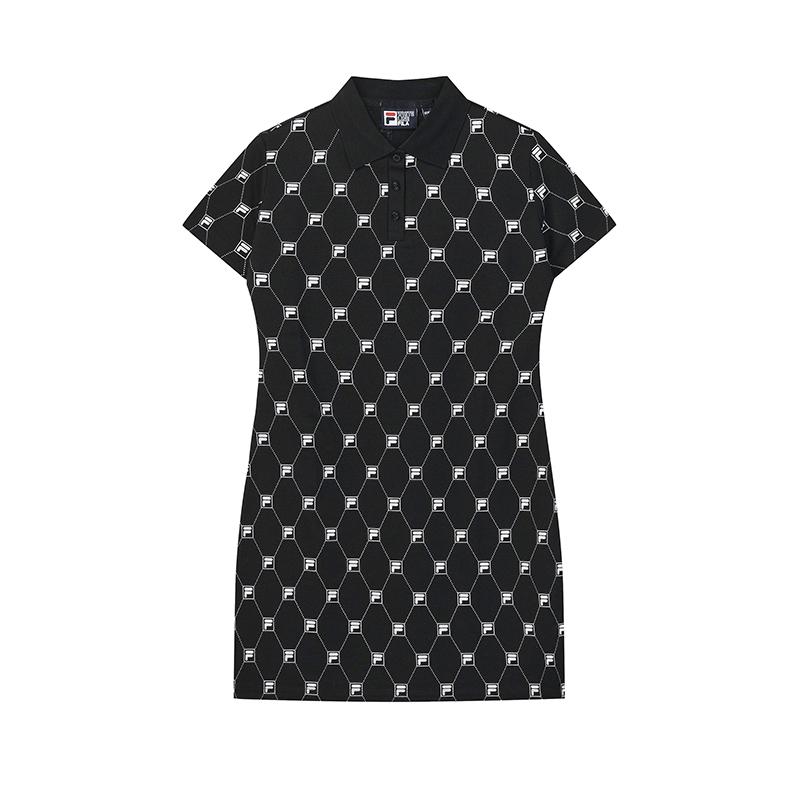 

FILA Original Fashion Classic Allover Print Vintage Casual Elegant Simple Knit Polo Short Sleeve Dress Women dresses F51W629307FZA XL