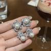 Elegant Zirconia Flower Pearl Stud Earrings: Sparkling Diamond-Style Luxury with Unique Design