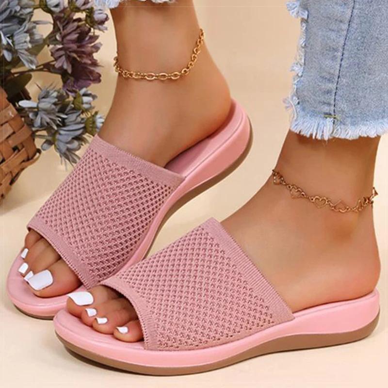 Women's Sandals Low Heels Summer Shoes for Women Breather Slippers Slip On Sandals Elegant Heeled Shoes Woman Footwear Female