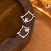 Fashio And Cute Cat 925 Sterling Silver Jewelry Simple Temperament Zircon Inlaid Hollow Animal Earrings E147