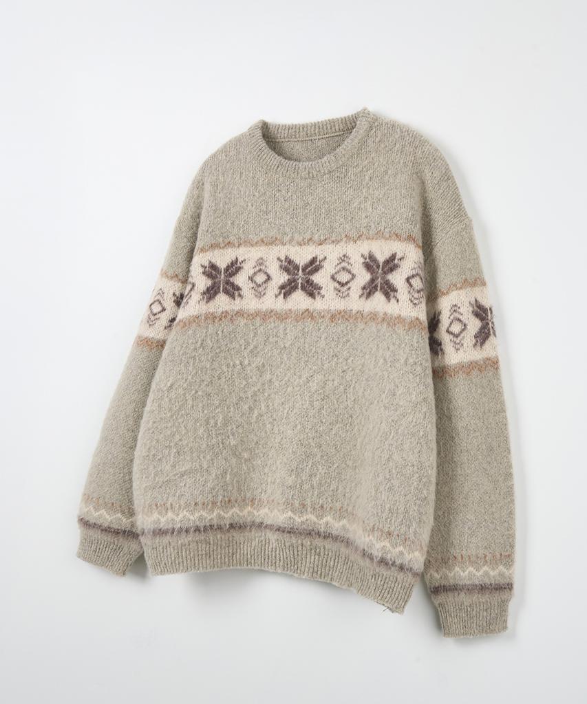 NODU Snow Nordic Snowflake Round Knit [Beige]