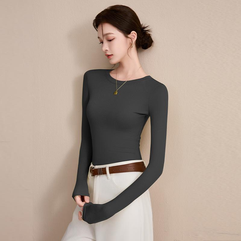 Fashion Women's Stretchy Base Layers Fall and Winter Long-Sleeve T-Shirts Fitted Fleece-Lined Tops