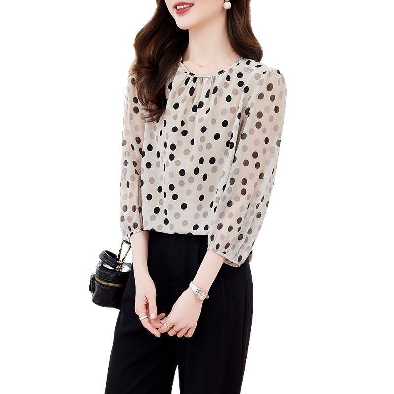 Silk Polka Dot Shirt Women's  New Thin Loose and Thin Mulberry Silk Top