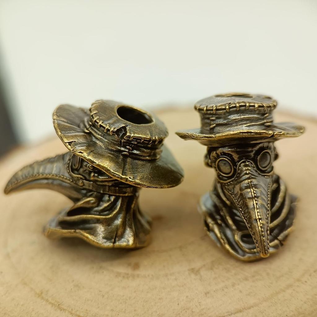 Vintage Brass Plague Doctor Pendant Steampunk Bird Beak Figurine Desktop Decor DIY Paracord Keychain Ornament Gift