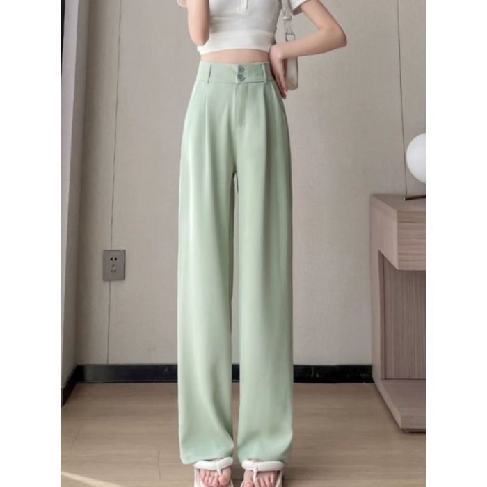Ice Silk Suit Wide-leg Pants for Women In Summer Thin Korean High Waist Droop Chiffon Pants Narrow Version Straight-leg Casual Suit Pants