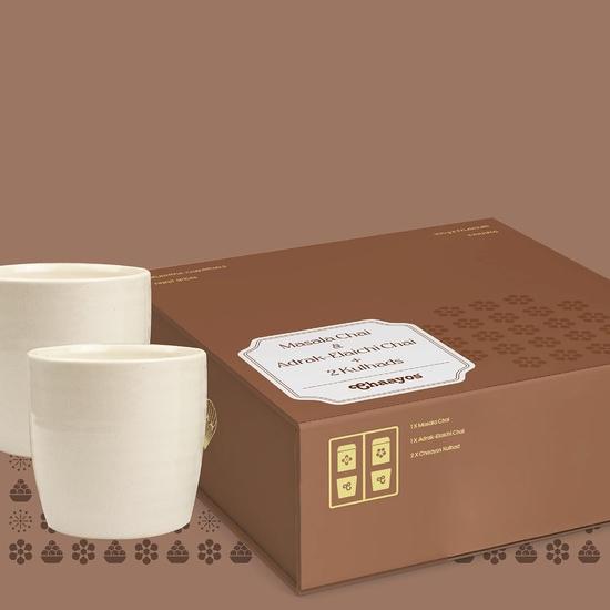 Chaayos Festival Gift Box|  Adrak Elaichi Chai| Premium Gift Box 2 Tins (100 Gms Each) of Masala Chai and Adrak Elaichi Chai with 2 Tea Mug Set