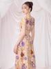 Colorful Flower Embroidery V-Neck Short-Sleeve Dress by Vietnamese Designer