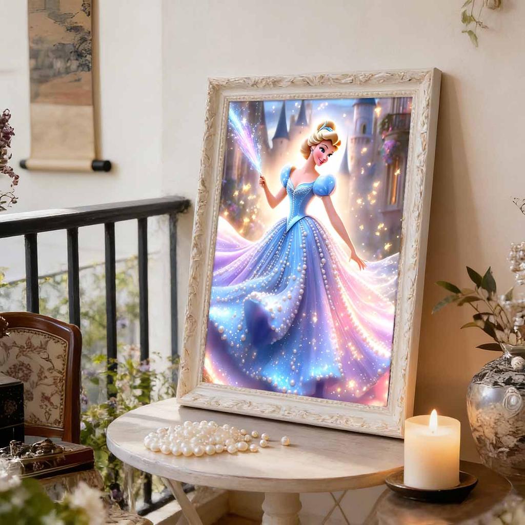 Magic Castle Cinderella Pearl-Inlaid Frameless Art | Handmade Pearl Craft, Magic Castle Theme, for Luxury Fairy Tale Home Decor & Gift Option