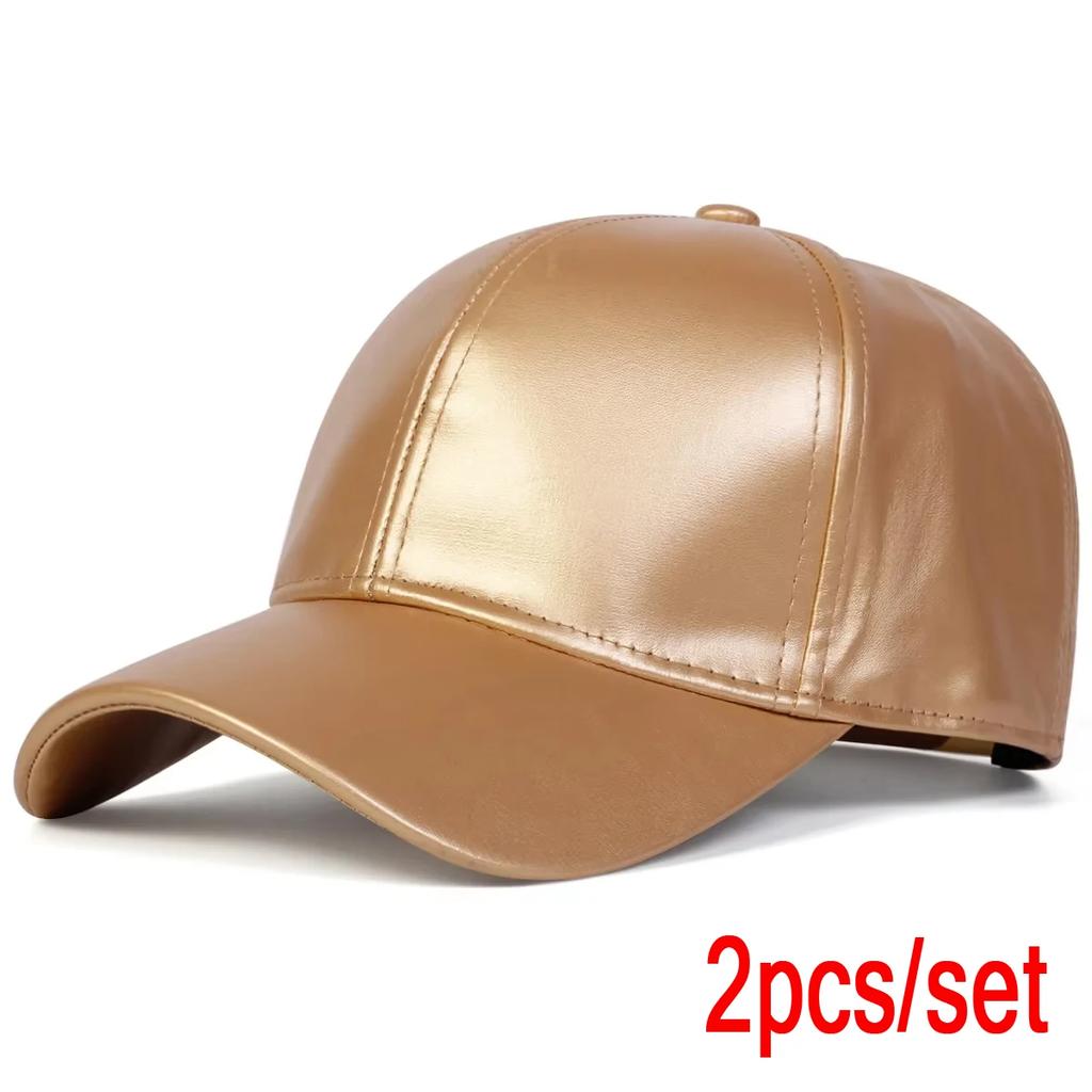 Unisex Leuchtpanel Unifarbene PU-Leder-Baseballkappen Frühling Herbst Outdoor Verstellbare Freizeitkappen Papa-Hut Sonnenschutzhut