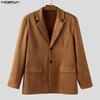 INCERUN Autumn Men Notched Lapel Long Sleeve Suede Blazer Casual Loose Coats