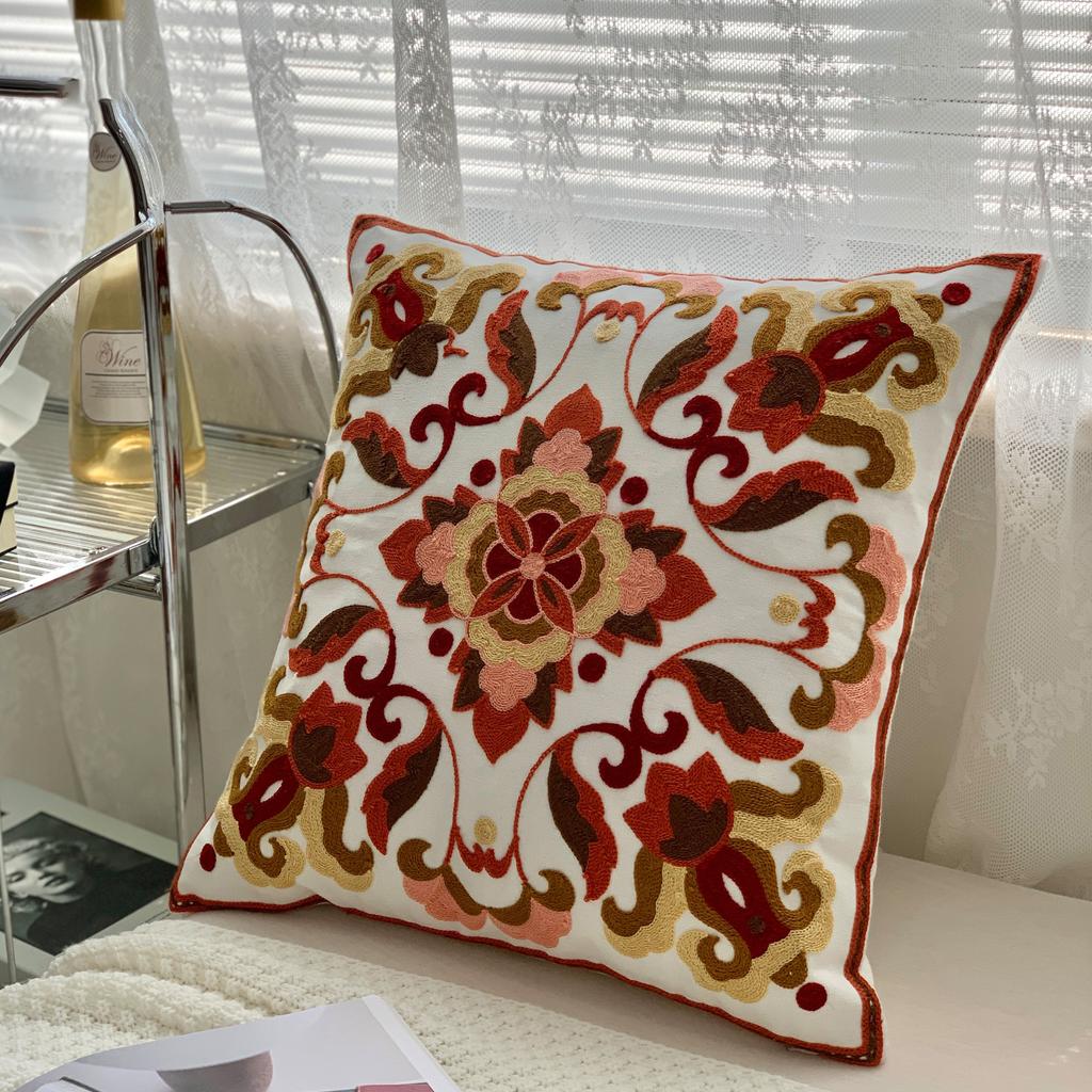 45x45cm Ethnic-Style Floral Embroidered Pillowcase Cojines Cotton Owel Embroidered Throw Cushion Cover Headboard Pillowcases