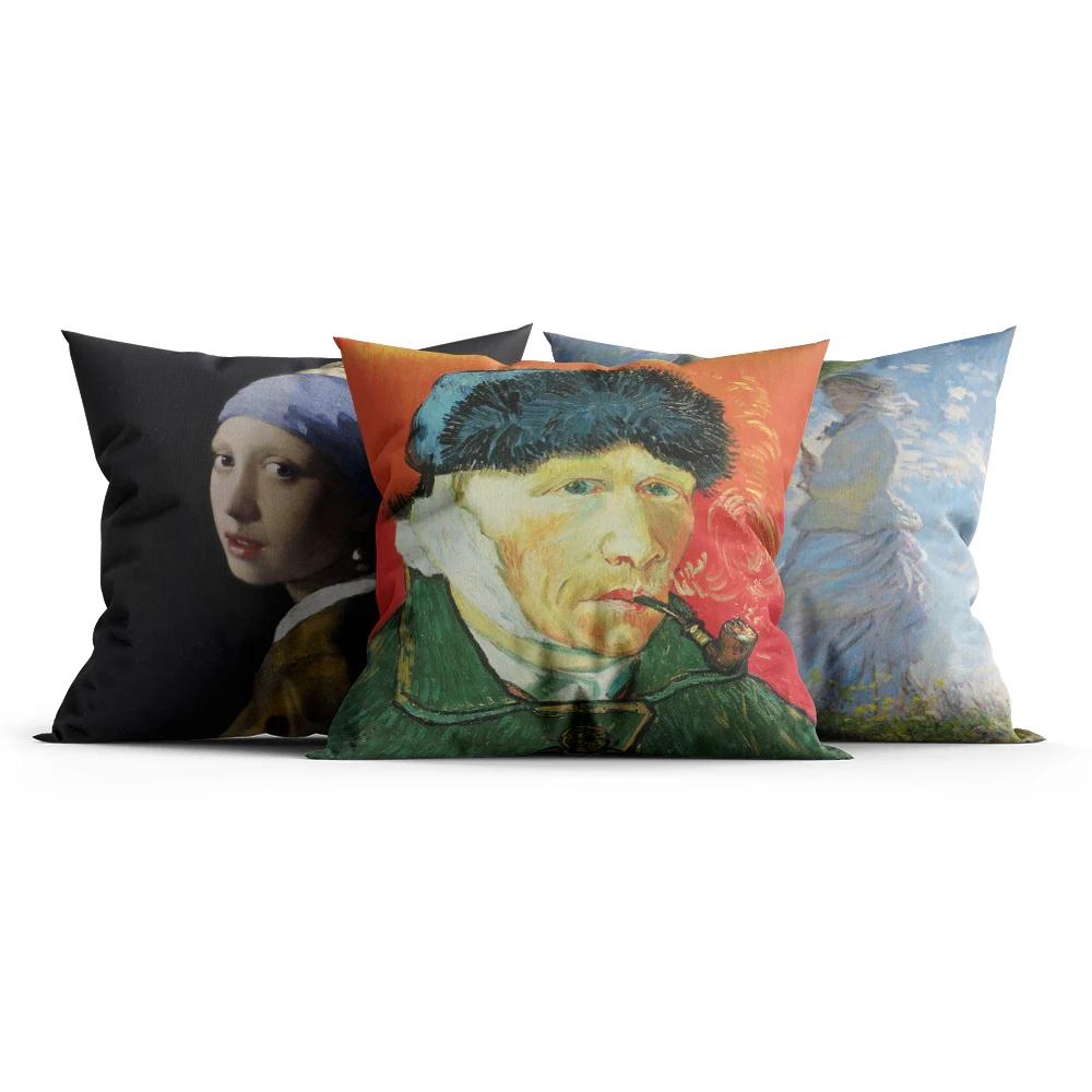 Oil Painting Decorative Pillowcases Starry Sky Self-Portrait Sunflower Sofa Bedroom Bedside Double-Sided Cushion Cover