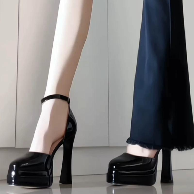 Women's Slim Heel Shoes Spring New Round Head Deep Mouth Thick Sole Anti-slip Wear-resistant High Heels