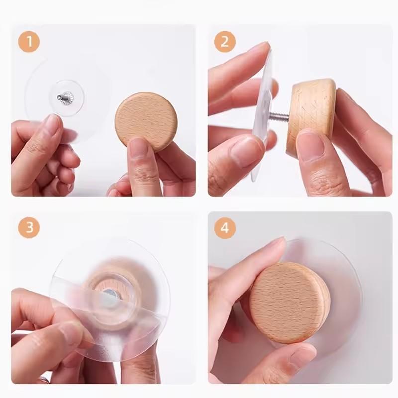 2pcs Self-adhesive Wooden Hook Home Accessories Bathroom Wall Hook Bedroom Coat Storage Rack Towel Key Decoration Hook Hanger