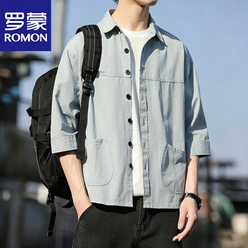 ROMON Men s Casual Short Sleeve Cotton Shirt 4XL