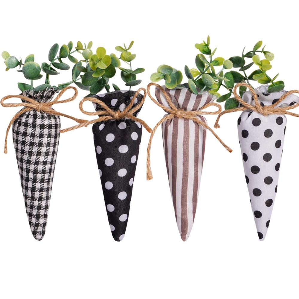 

4pcs White Easter Carrot Hanging Pendant Plaid Woven Carrots Ornaments Easter Accessories 4pcs