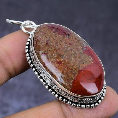 Natural Red River Jasper Gemstone 925 Steling Silver Jewelry Pendant 2.25" R4d96