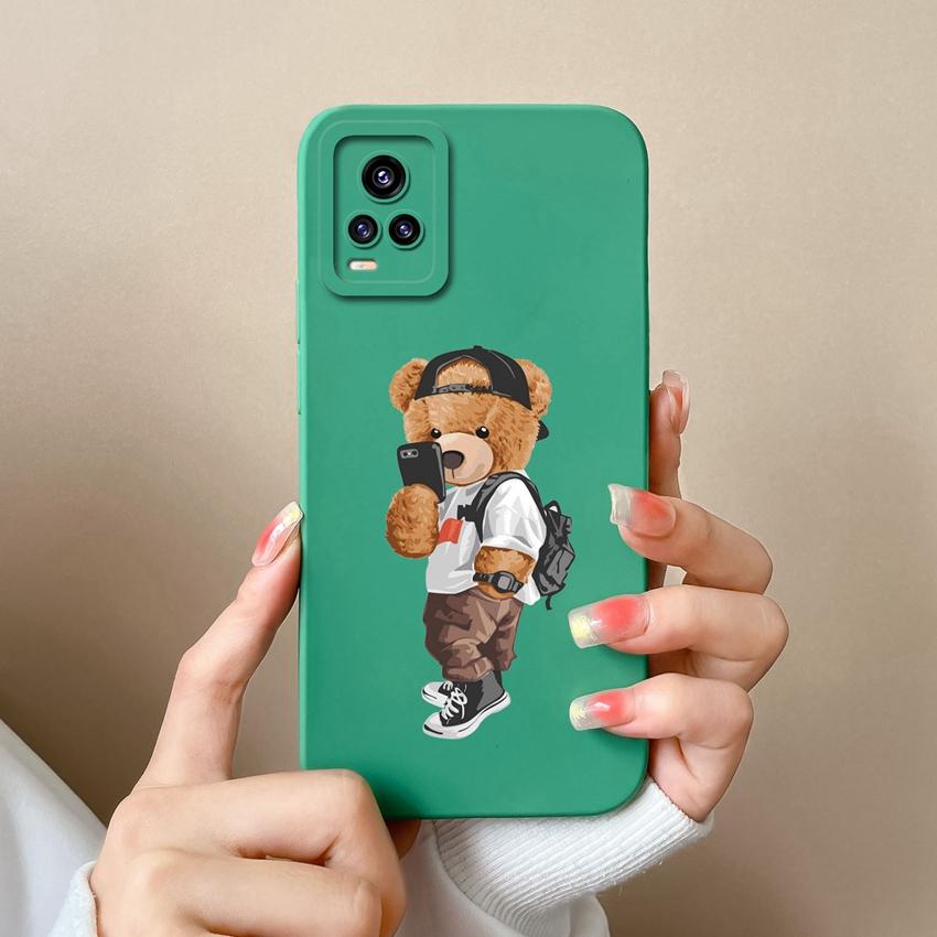 Case For Vivo V20 S16 Y77 S19 S10 V17 Y75 Lovely Bear Liquid Silicone Phone Cover Lens Protection High Quality Anti Slip Durable Shell For Vivo Casing