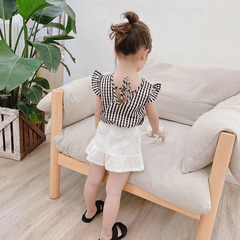 Κορίτσια Κορεάτικο Στυλ Δυτικού Στυλ Κοστούμι Καλοκαίρι Μωρό Μανίκι Xiaofei Γιλέκο Μωρό Πουκάμισο Σορτς Σετ Δύο Τεμαχίων Μόδα