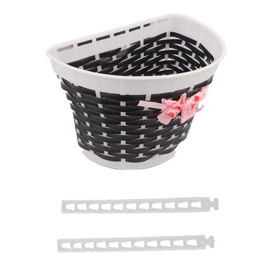 Kids Bicycle Front Basket with Ribbon Bow Toddlers Boys Girls Balance Bike Handmade Woven Storage Basket Bike Accessories