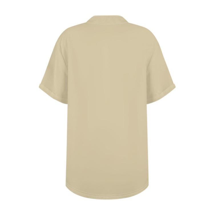 Women Casual V Neck Short Sleeve Button Down Shirt Solid Color T Shirt Top Fashion