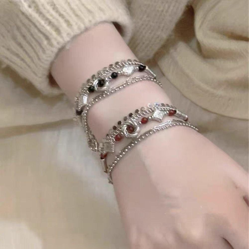 Quaste Retro Mehrschichtiges Armband Zarte Perlen Armreifen Elegantes Ethnischer Stil Armband Dame